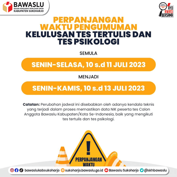 Perpanjangan Pengumuman Hasil Tes Tertulis dan Tes Psikologi<br>dan Perubahan Waktu Pelaksanaan Tes Kesehatan