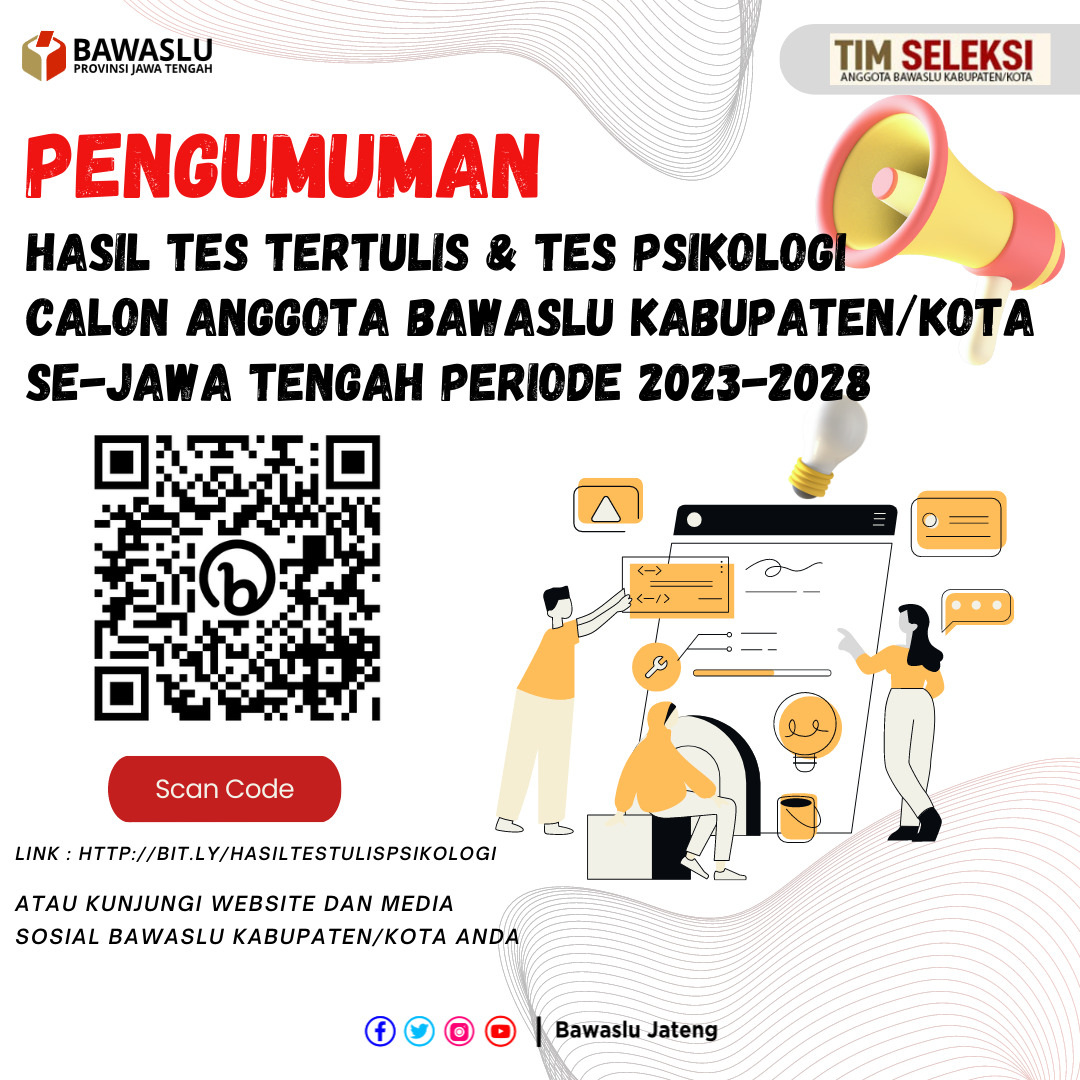 Pengumuman Hasil Test Tertulis dan Test Psikologi Calon Anggota Bawaslu Kabupaten Sukoharjo Periode 2023 - 2028