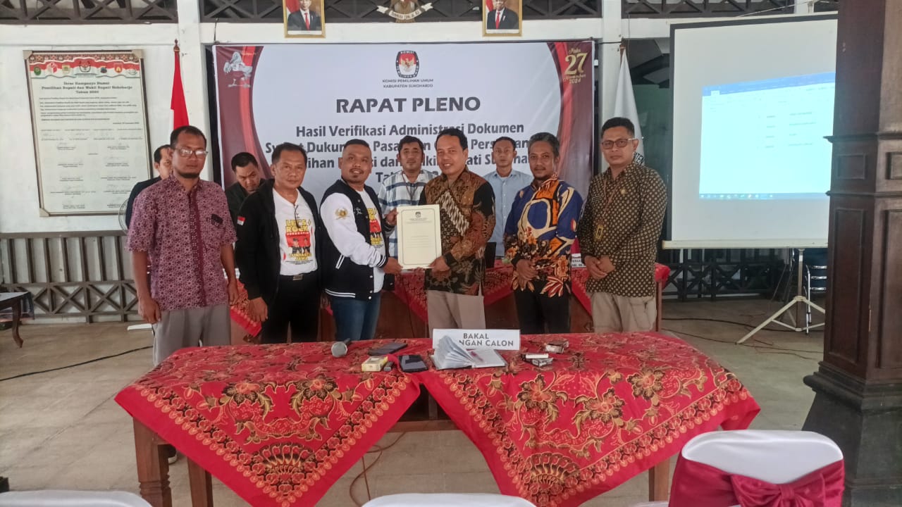 Bawaslu Kab. Sukoharjo Hadiri Rapat Pleno Hasil Vermin Dokumen Syarat Dukungan Pasangan Calon Perseorangan Pilkada Kab. Sukoharjo 2024