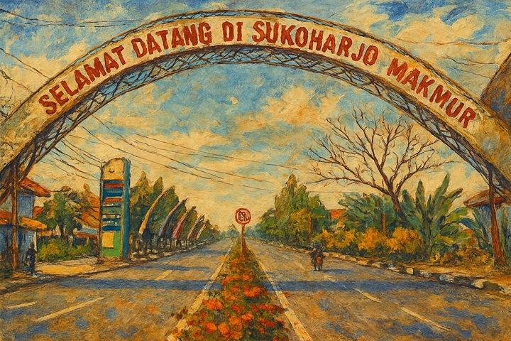 Ilustrasi Gapura Selamat Datang di Sukoharjo Makmur