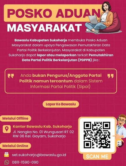 Bawaslu Sukoharjo Buka Posko Aduan Pencatutan Data Anggota Pengurus Parpol