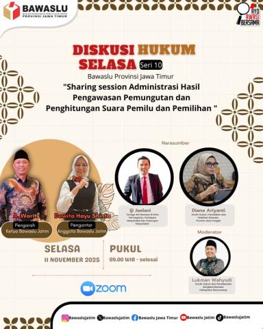 Menyapa Diskusi Hukum Selasa (MDHS) dengan tema “Sharing Session Administrasi Hasil Pengawasan Pemungutan dan  Penghitungan  Suara  Pemilu  dan  Pemilihan”